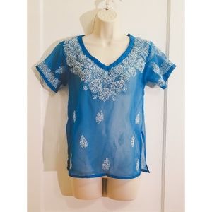Indian style embroidered summer cover up tee